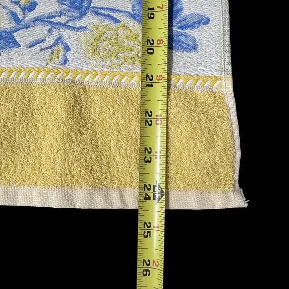 Vintage Yellow Floral Checkered Towel Set Blue White Flowers Cottage Santens USA - Picture 10 of 10